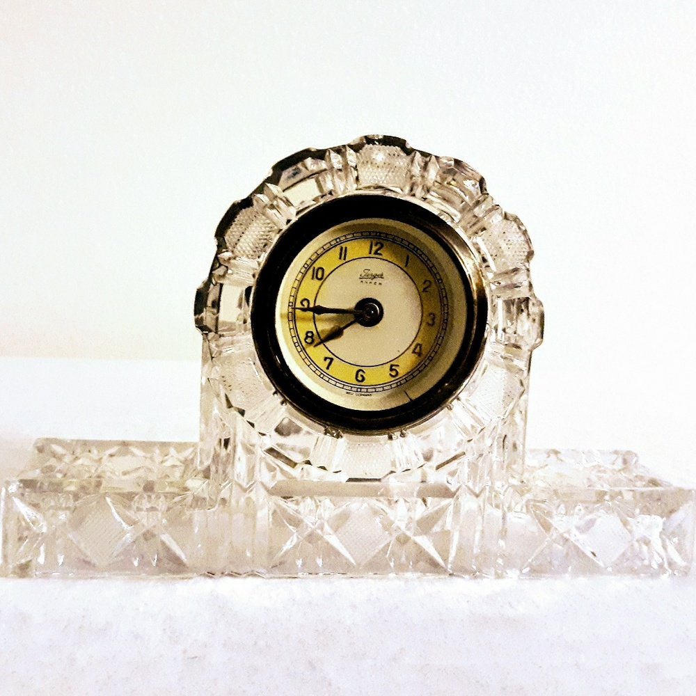 Vintage Mid Century Cut Glass Mantle Clock West Ge